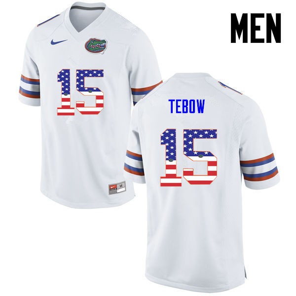 Florida Gators Men #15 Tim Tebow College Football USA Flag Fashion White